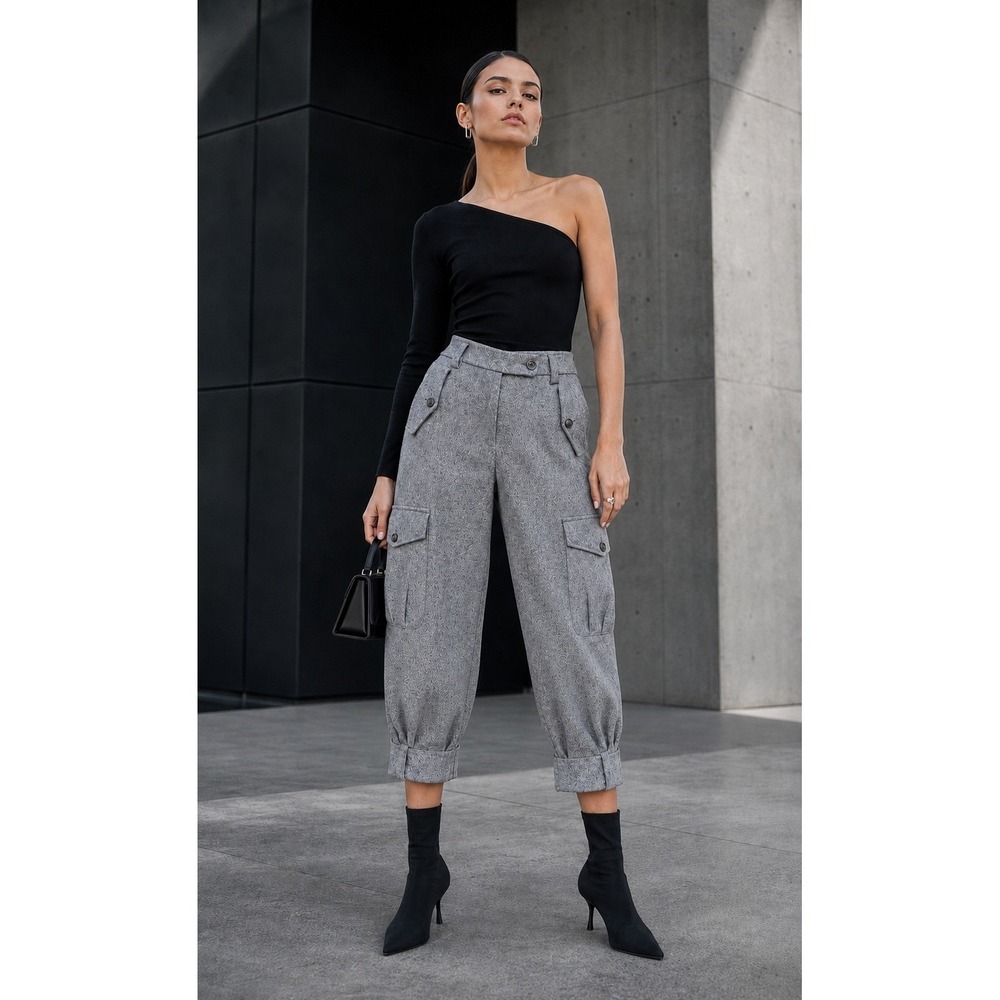 Deuxieme Italy Women 40 Gray Wool Cargo Pants Cropped Jodhpur Y2K Avant Garde